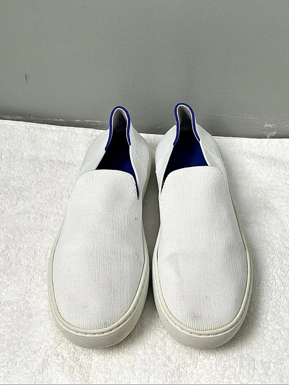 Rothy's The Original Slip On Sneaker White & Blue ,women’s size 9